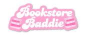A pink sticker with stacks of books and the text 'Bookstore Baddie' in white font